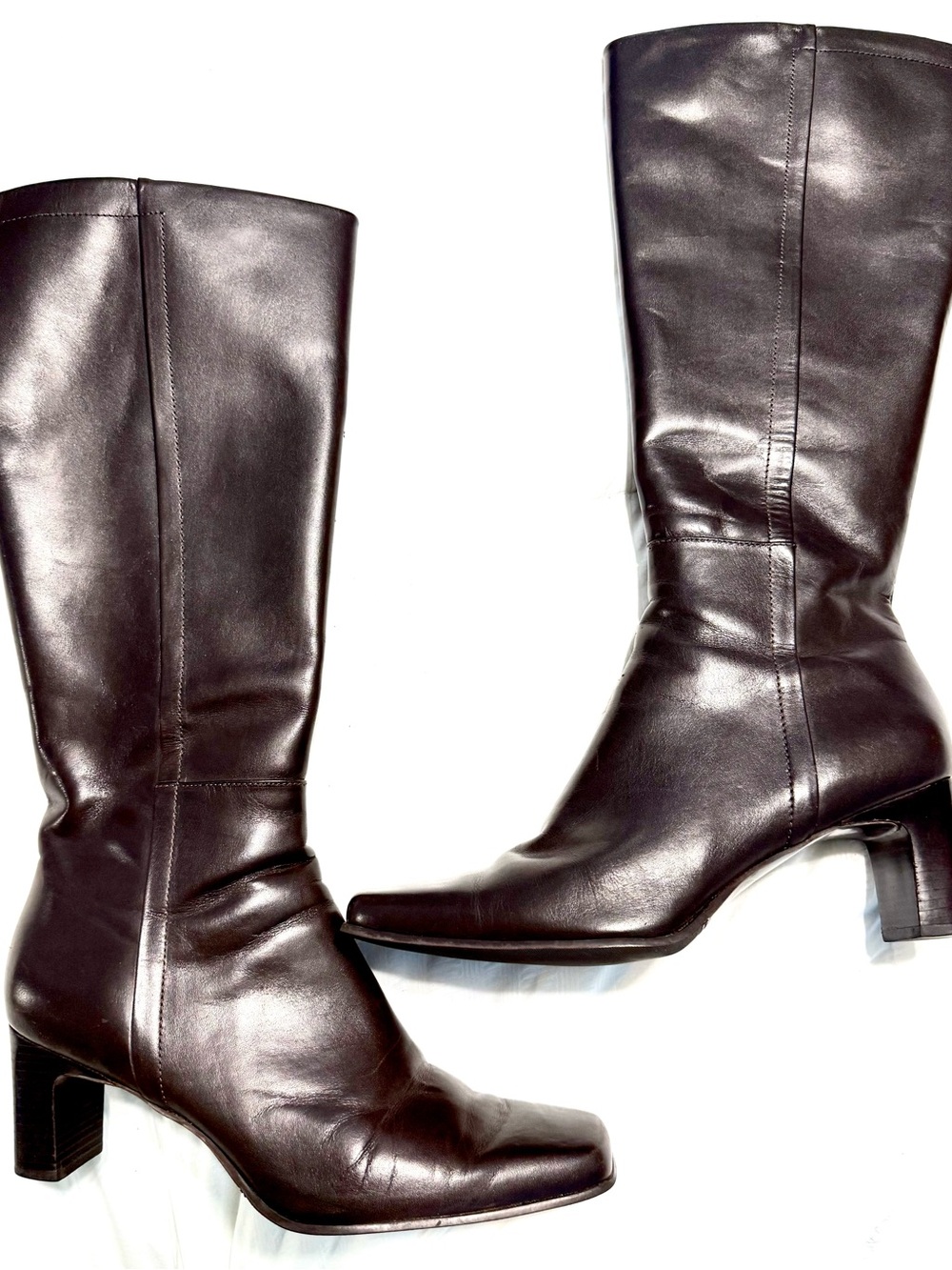 Vintage 90’s Block Heel Michelle D Tall Leather Boots - Dark Brown 8